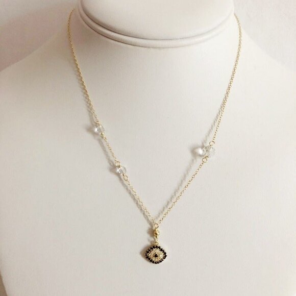 Dainty Third Eye Rhinestone Necklace Gold Tone - Picture 2 of 7